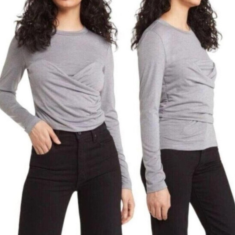 Vero Moda Nelly Ruched Knit Shirt Corset Top Gray Size Medium Long Sleeve Nwt